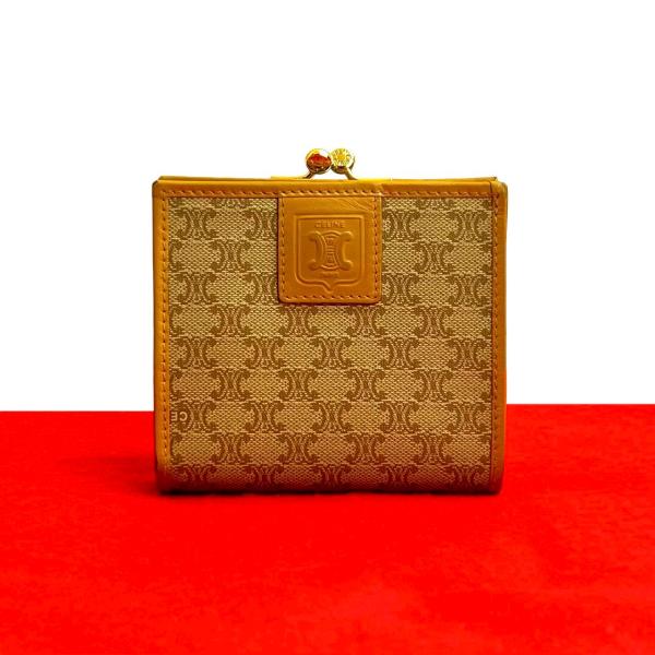 超美品　　セリーヌ　マカダム　ブラゾン　がま口　三つ折り　ミニウォレット CELINE セリーヌ マカダム ブラゾン型押し コンパクトウォレット