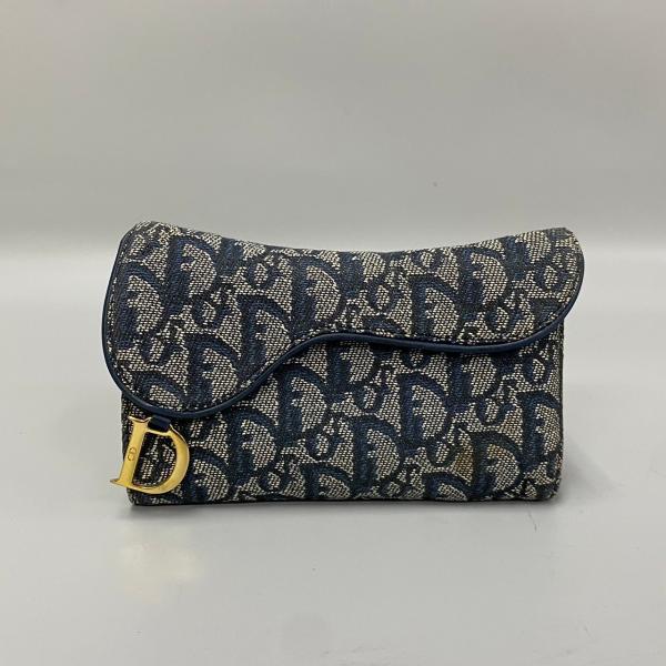 Dior　二つ折り財布 トロッター柄 キャンバス レザー コンパクトウォレット 美品 希少品 Christian Dior ディオール トロッター キャンバス レザー