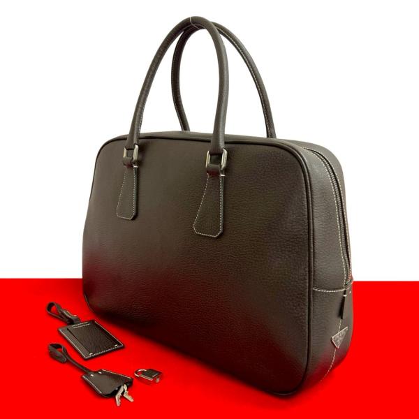 【Sale】PRADA　プラダ　ビジネスバッグ　ボストン　ブラック　三角プレート PRADA（プラダ） 極 美品 三角ロゴ 金具 レザー 本革 ハンドバッグ