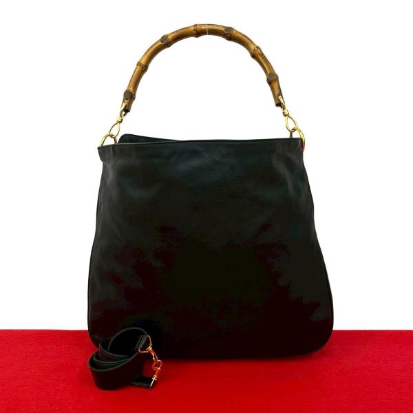 美品　GUCCI オールド　グッチ　バンブー　2way ショルダー　バッグ　黒 GUCCI（グッチ） 極 美品 オールドグッチ バンブー レザー 本革 2way
