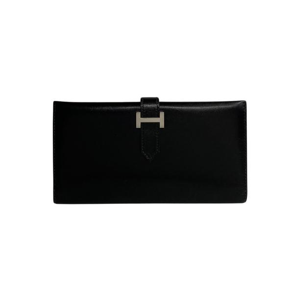 新古品 HERMES エルメス 長財布 黒 ローズゴールド金具 D刻印 HERMES（エルメス） ほぼ未使用 □D刻印 ベアン ロゴ 金具 カーフ