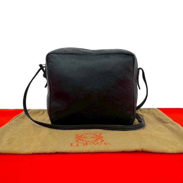 極 美品 袋付き LOEWE ロエベ ヴィンテージ アナグラム ロゴ ナッパ レザー 本革 ミニ ショルダーバッグ ポシェット ブラック 46546 LOEWE（ロエベ） 極 美品 袋付き ヴィンテージ アナグラム ロゴ ナッパ