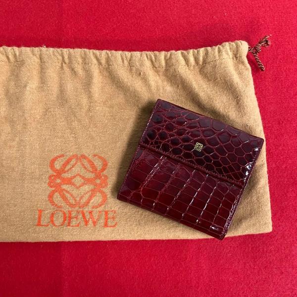 LOEWE 極 美品 希少品 ロエベ アナグラム ロゴ 金具 レザー 本革 二  