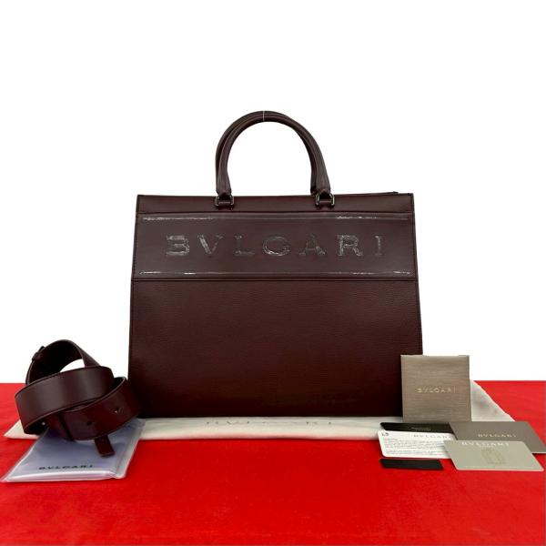 未使用保管品 袋付 BVLGARI ブルガリ ロゴ トートバッグ レザー 本革 2way ハンドバッグ ショルダーバッグ ビジネスバッグ ボルドー 65717 BVLGARI（ブルガリ） 未使用保管品 袋付 ロゴ トートバッグ レザー 本