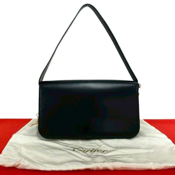 極 美品 袋付き CARTIER カルティエ パンサーライン レザー 本革 セミショルダーバッグ ワンショルダーバッグ ハンドバッグ ブラック 72223 Cartier（カルティエ） 極 美品 袋付き パンサーライン レザー 本革
