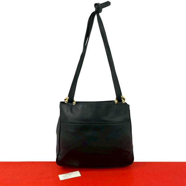 極 美品 LOEWE ロエベ ヴィンテージ アナグラム ロゴ ナッパ レザー 本革 セミ ショルダーバッグ ポシェット ブラック 黒 43867 LOEWE（ロエベ） 極 美品 ヴィンテージ アナグラム ロゴ ナッパ レザー