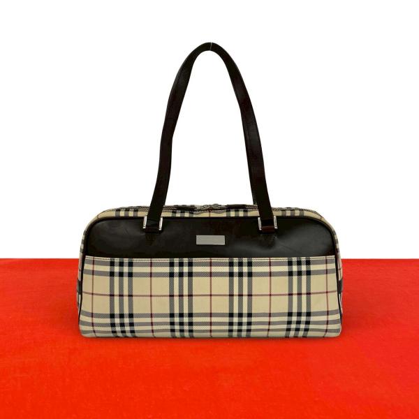 Burberrys ボストンバッグ　ロゴ金具　ノバチェック　レザー　キャンバス BURBERRY（バーバリー） 極 美品 ノバチェック 柄 ロゴ 金具