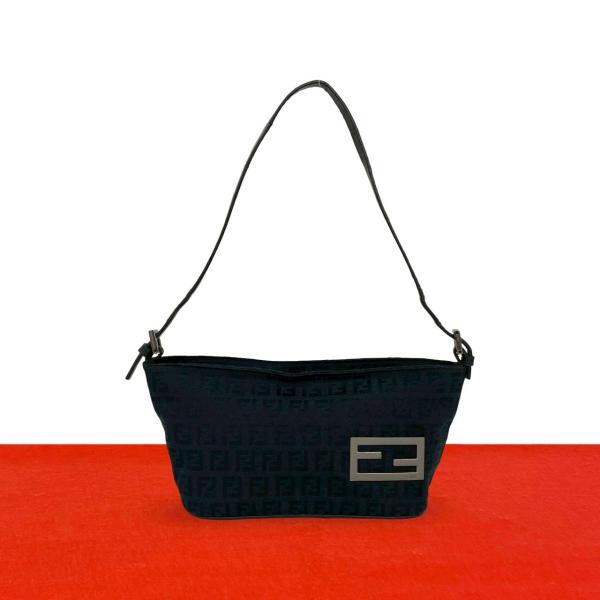 FENDI フェンディ　ハンドバッグ　ズッキーノ柄　ネイビー　オールド FENDI（フェンディ） 極 美品 ズッキーノ 柄 キャンバス レザー 本革