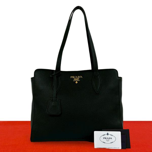 ✨美品✨プラダ トートバッグ ヴィッテロダイノ メタルロゴ ゴールド金具 レザー PRADA（プラダ） 極 美品 ロゴ 金具 ヴィッテロダイノ レザー 本革