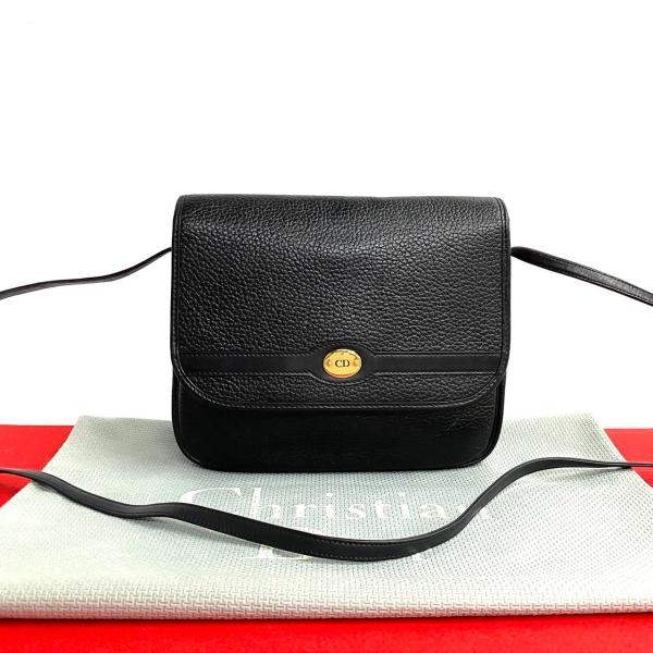 ディオール Dior サコッシュ ショルダーバッグ 総柄 黒 極 美品 希少品 Christian Dior ディオール CD ロゴ レザー 本革 ミニ