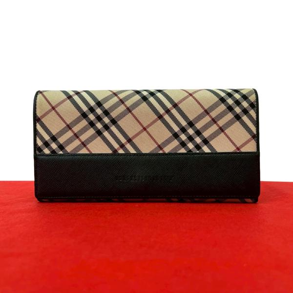 【美品】バーバリー 折り財布 ラウンドジップ キャンバス×レザー ノバチェック 小物