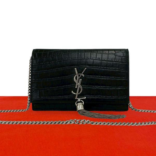 極 美品 SAINT LAURENT PARIS サンローランパリ YSL ロゴ 金具 レザー