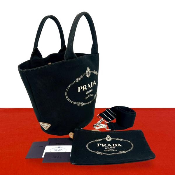 PRADA（プラダ） 極 美品 カナパ ロゴ キャンバス 2way トートバッグ