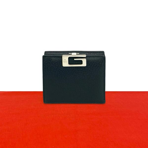 GUCCI（グッチ） 極 美品 G ロゴ 金具 レザー 本革 二つ折り 財布 ミニ