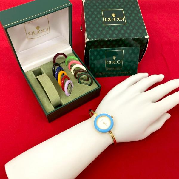 ⭐【美品レア】グッチヴィンテージシェリーラインゴールドフェイス腕時計(稼働品) GUCCI 稼働品 極 美品 箱付 グッチ チェンジベゼル シェリー