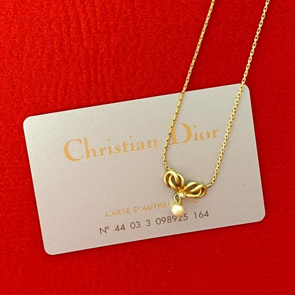 Dior ３連チェーンネックレス パール付き 極 美品 Christian Dior ディオール ラインストーン フェイク