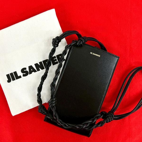 極 美品 希少品 袋付き JIL SANDER ジルサンダー タングル レザー 本革 ミニ ショルダーバッグ ポシェット スマホケース ブラック 1484b JIL SANDER（ジルサンダー） 極 美品 希少品 袋付き タングル レザー