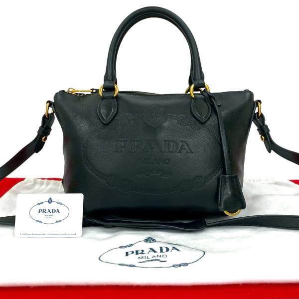 プラダ　ハンドバッグ　肩掛け　三角ロゴ　ゴールド金具　ナイロン　レザー　黒 三角ロゴ金具ナイロンミニハンドバッグ ブラック ヴィンテージ