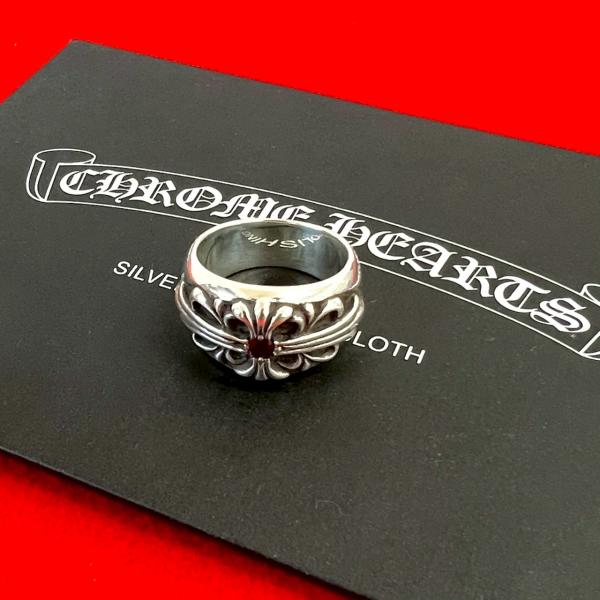 極 美品 CHROME HEARTS クロムハーツ フローラルクロス ルビー