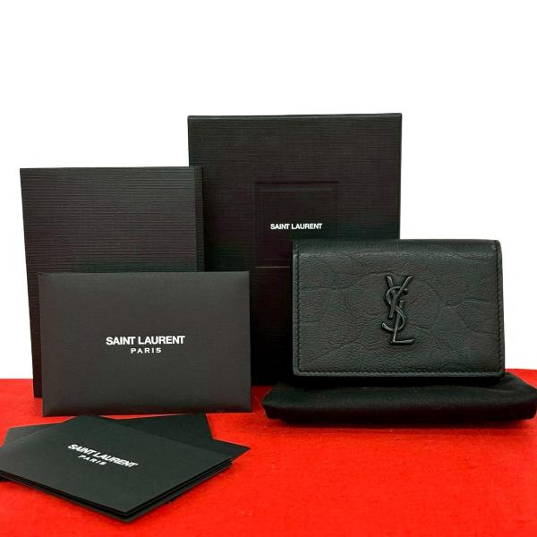 極 美品 箱 袋付き SAINT LAURENT PARIS サンローランパリ YSL ロゴ レザー 本革 三つ折り財布 ミニ ウォレット ブラック 黒 59051 極 美品 箱 袋付き SAINT LAURENT PARIS サンローランパリ YSL ロゴ