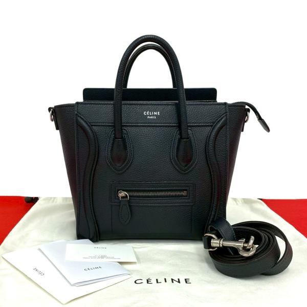 美品 セリーヌ ラゲージ ナノショッパー レザー 2way ショルダーバッグ CELINE（セリーヌ） 極 美品 袋付き ラゲージ ナノ ショッパー レザー