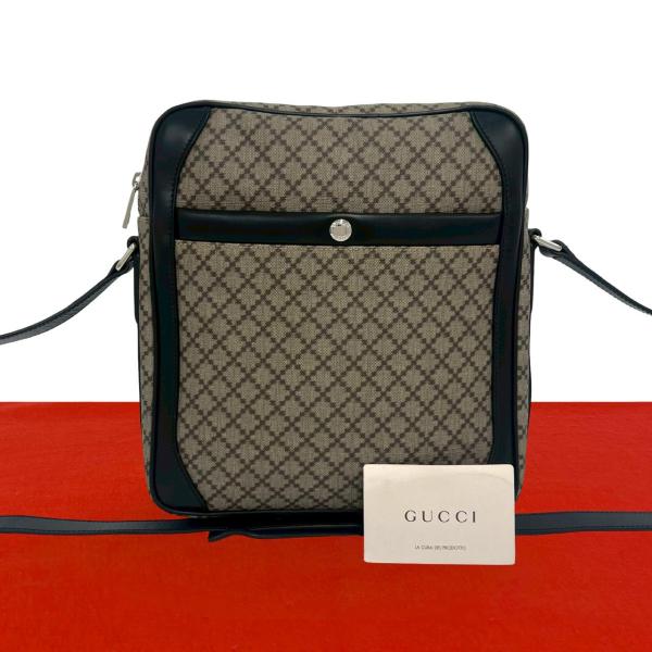 極 美品 GUCCI グッチ ディアマンテ レザー 本革 ショルダーバッグ サコッシュ ポシェット クロスボディバッグ ベージュ ブラック 59897 GUCCI（グッチ） 極 美品 ディアマンテ レザー 本革 ショルダーバッグ