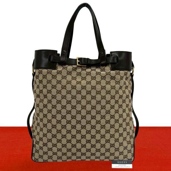 GUCCI（グッチ） 極 美品 ロゴ 金具 GG 柄 キャンバス レザー 本革