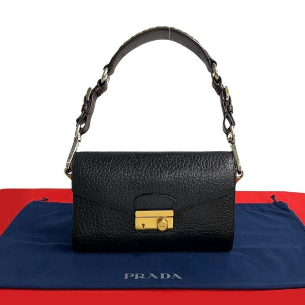 極 美品 希少品 カード付 PRADA プラダ ロゴ 金具 レザー ハンドバッグ PRADA（プラダ） 極 美品 希少品 ロゴ ゴールド 金具 テスート