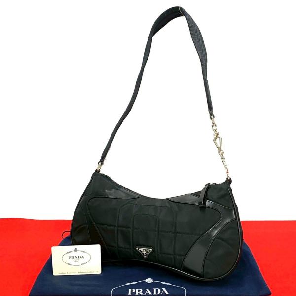 PRADA 極 美品 袋付 プラダ 三角ロゴ 金具 レザー 本革 ナイロン  
