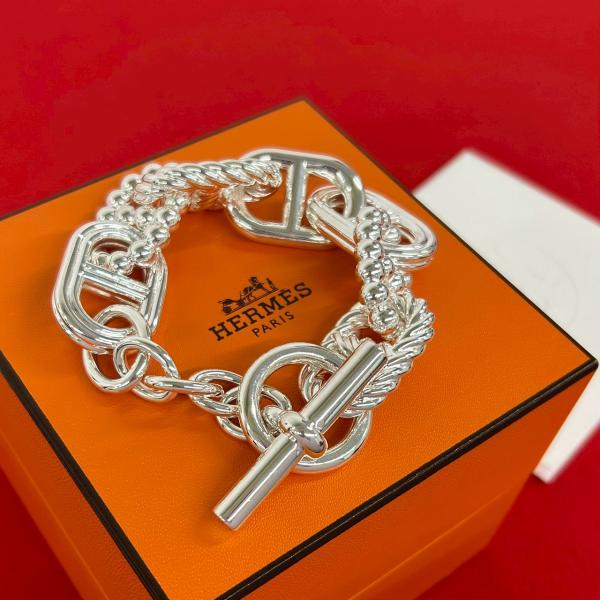極 美品 箱付き HERMES エルメス シェーヌダンクル アレア 2 ブレスレット シルバー925 アクセサリー メンズ シルバー 17812 HERMES（エルメス） 極 美品 箱付き シェーヌダンクル アレア 2