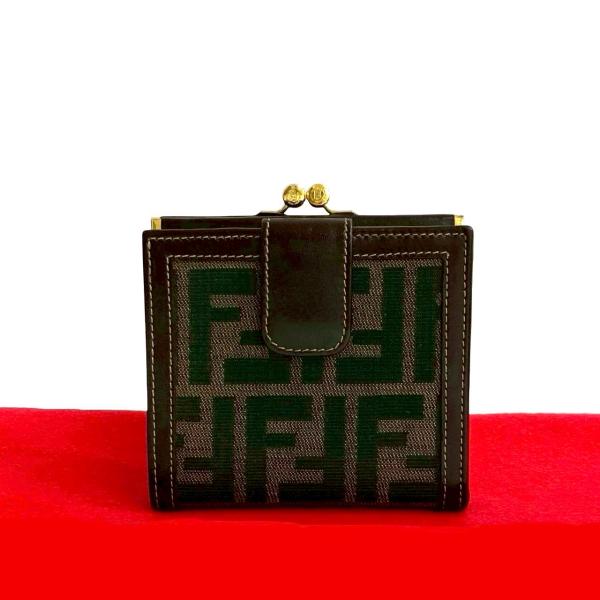 【美品】FENDIフェンディ ズッカ柄 二つ折り財布 ウォレット がま口 FENDI（フェンディ） 極 美品 ズッカ FF 柄 キャンバス レザー 本革