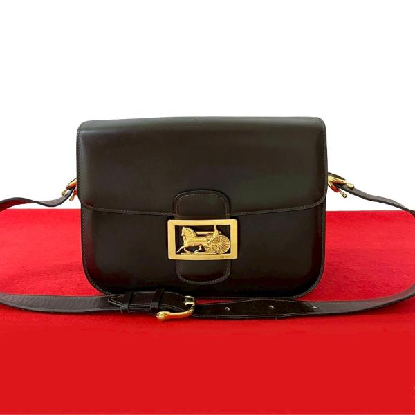 極 美品 セリーヌ 馬車金具 レザー ショルダーバッグ ポシェット サコッシュ CELINE 極 美品 袋付き セリーヌ ヴィンテージ 馬車 金具 レザー 本革