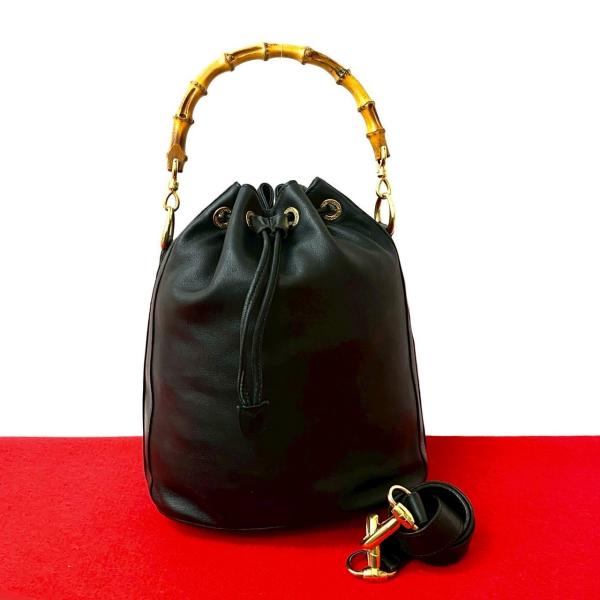 美品✨GUCCI オールドグッチ 2way バンブー バッグ ショルダー 黒 美品 GUCCI オールド グッチ バンブー 2way ショルダー バッグ 黒
