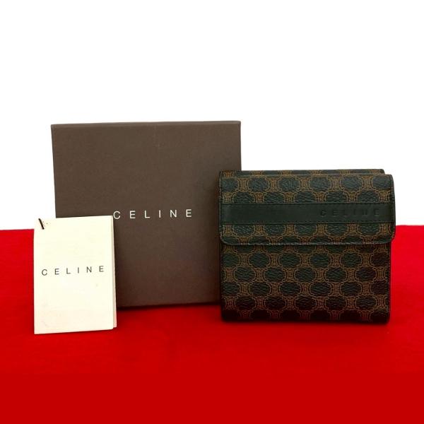 【ほぼ未使用】セリーヌ マカダム ブラゾン レザー 二つ折り 財布 ブラック CELINE ほぼ未使用 箱付 セリーヌ ヴィンテージ マカダム