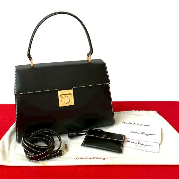 サルヴァトーレフェラガモ ガンチーニ ハンドバッグ オールレザー 金具 極 美品 Salvatore Ferragamo サルヴァトーレフェラガモ