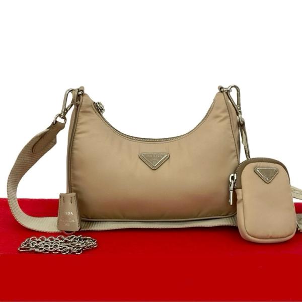 【美品】プラダ ショルダーバッグ レザー×ナイロン 三角ロゴ 緑 ギャラ付 PRADA - 良品 PRADA プラダ 三角ロゴ プレート メタル ハンドル