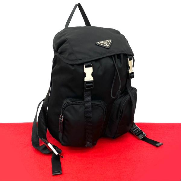 PRADA 極 美品 プラダ 三角ロゴ プレート 金具 ナイロン レザー