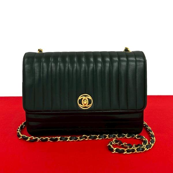 極 美品 シール有 CHANEL シャネル マドモアゼル ココマーク ターンロック 金具 ラムスキン チェーン ショルダーバッグ ブラック 27747 CHANEL（シャネル） 極 美品 シール有 マドモアゼル ココマーク ターン