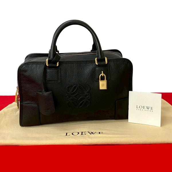 ✨美品✨ロエベ アマソナ28 ハンドバッグ ミニボストン 南京錠 黒 レザー LOEWE 未使用保管品 袋 鍵付 ロエベ アマソナ 28 アナグラム