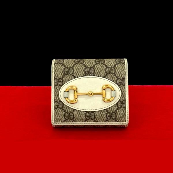 【美品】グッチ 二つ折り財布 ホワイト ホースビット スプリーム GG柄 美品】グッチ 二つ折り財布 ホワイト ホースビット スプリーム