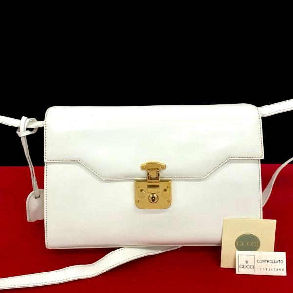 極 美品 鍵付き GUCCI グッチ オールドグッチ ヴィンテージ レディロック カーフ レザー 本革 ショルダーバッグ ポシェット ホワイト 27489 linkvintage_830c827-27489