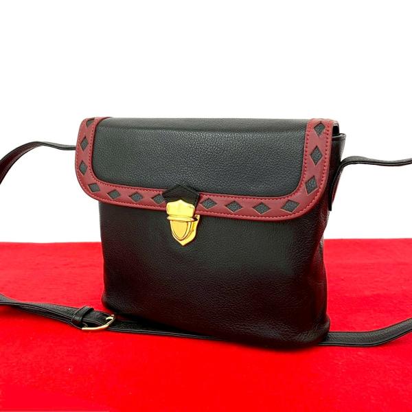 極 美品 YVES SAINT LAURENT イヴ・サンローラン ヴィンテージ YSL ロゴ 金具 カットアウト レザー 本革 ショルダーバッグ ブラック 35085 SAINT LAURENT - 極 美品 YVES SAINT LAURENT イヴ・サンローラン
