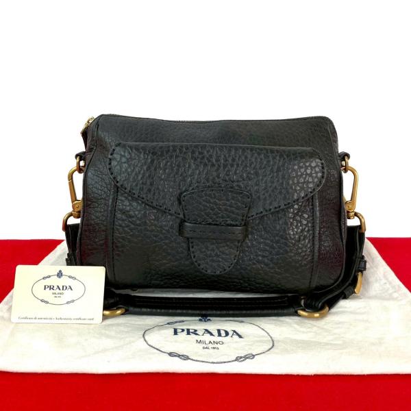 PRADA 極 美品 袋付き プラダ 三角ロゴ 金具 レザー 本革 ワン