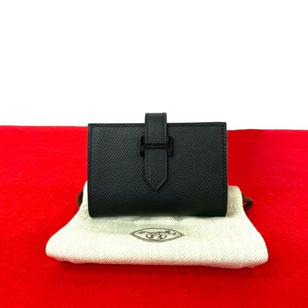 エルメス ベアン カードケース ブラック ヴォーエプソン 黒 コンパクト名刺入れ HERMES（エルメス） 未使用保管品 袋付 W 刻印 ベアン カードケース