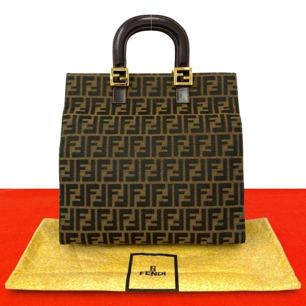 ✨FENDI✨フェンディ✨ブラウン✨ヴィンテージ✨ズッカ柄✨ハンドバッグ✨ FENDI（フェンディ） 極 美品 袋付 ヴィンテージ ズッカ FF ロゴ 柄