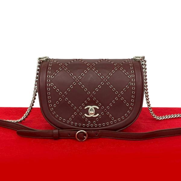 極 美品 シール有 24番台 CHANEL シャネル ココアイレット スタッズ レザー 本革 チェーン ショルダーバッグ ポシェット ボルドー 21650 linkvintage_840e839-21650