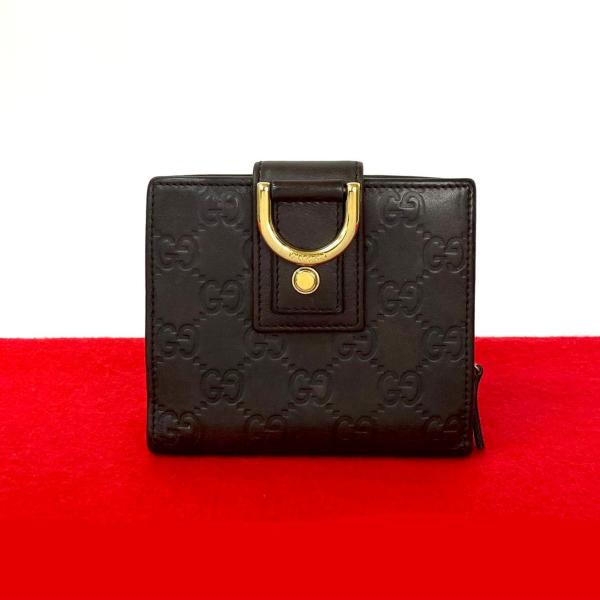 GUCCI グッチ　折り財布　GG グッチシマ　ブラウン　レザー　総柄　札入れ GUCCI 極 美品 グッチ シマ GG 柄 金具 レザー 本革 二つ折り 財布