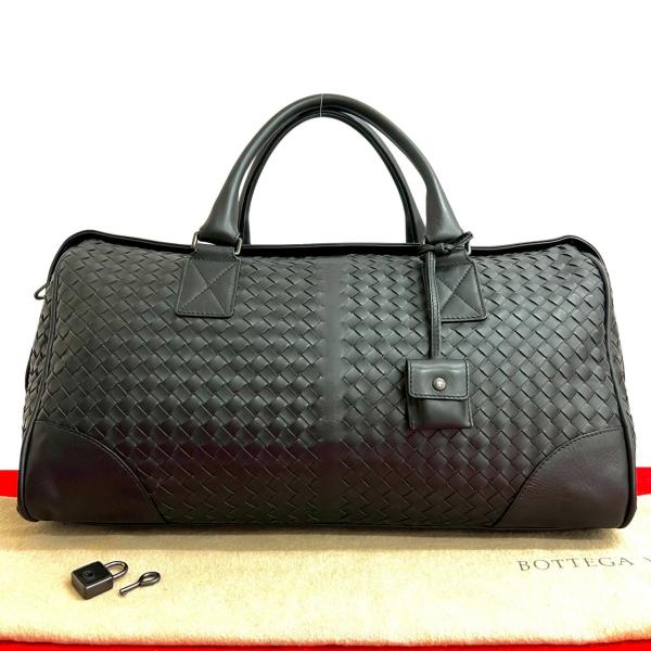 極美品 Bottega Veneta イントレチャート ボストンバッグ レザー黒 極 美品 袋 鍵付 BOTTEGA VENETA ボッテガヴェネタ イントレチャート