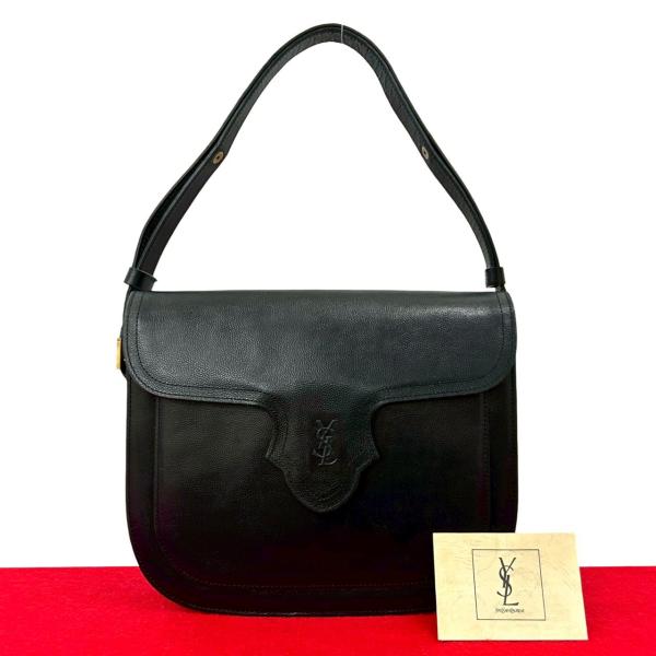 Yves Saint Laurent ショルダーバッグ レザー ヴィンテージ Yves Saint Laurent YSL Logo Stitch Leather Shoulder bag Black