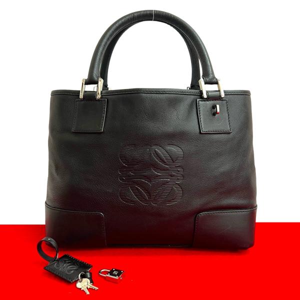 【良品✨】LOEWE ロエベ　ハンドバッグ　ビジネスバッグ　アナグラム　鍵　黒 LOEWE（ロエベ） 極 美品 カデナ 鍵付き アナグラム 型押し ロゴ